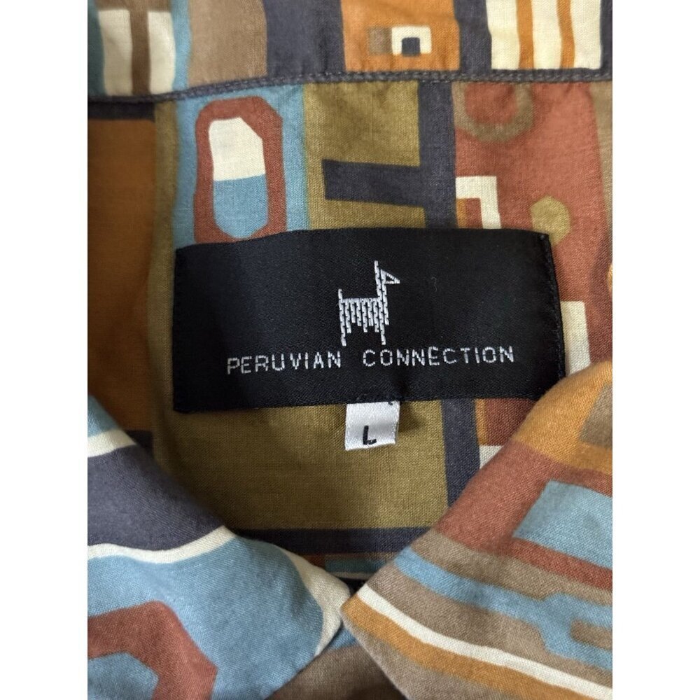 PERUVIAN CONNECTION Button Shirt Pima Cotton Tribal Abstract Print Retro LARGE - Picture 3 of 9
